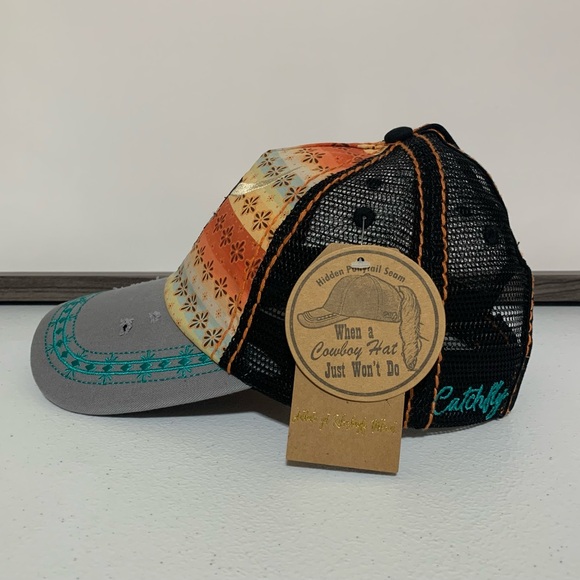 Catchfly Steer Head Embroidered Distressed Ponytail Baseball Hat/Cap-OS NWT - Picture 4 of 10